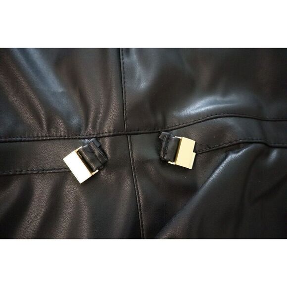 Calvin Klein Women Sz 10 Black PU Leather Sheath Dress w/Gold Waist Detail - Picture 8 of 13